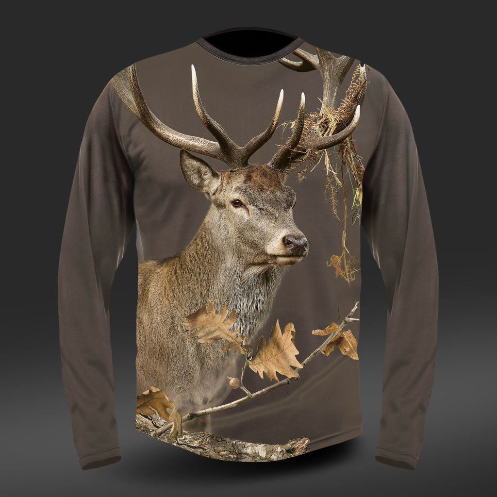 DGT Baumwolle Jagd T-shirt mit Hirsch Langarm